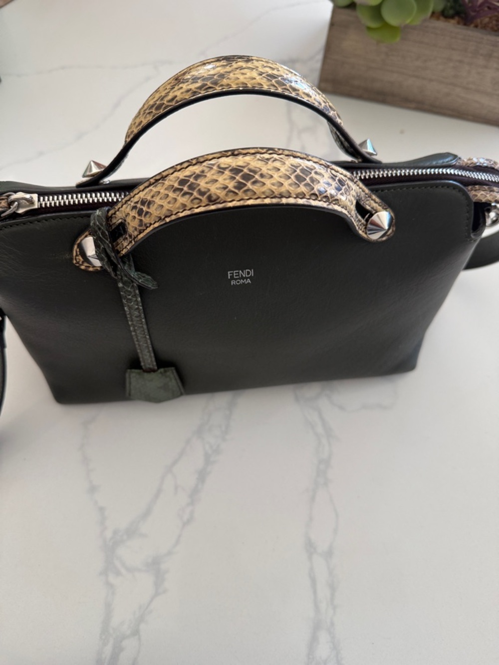 100% Authentic Fendi By The Way Leather Crossbody with Python-Trim Accent - Picture 7 of 11
